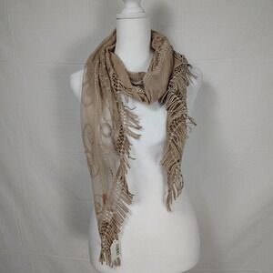 NEW Chan Luu‎ Cotton Scarf Tan W/ Embroiderered Mesh Earthy Neutral Capsule